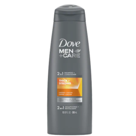 Dove Men Thickening Shampoo 355ML with blue and silver packaging.